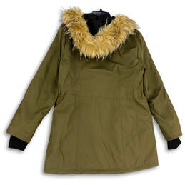 Womens Green Fur Hooded Zipped Pockets Long Sleeve Parka Jacket Size Large alternative image