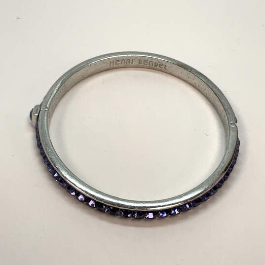 Designer Henri Bendel Silver-Tone Purple Rhinestone Hinged Bangle Bracelet image number 3