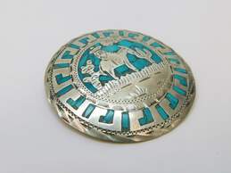 Vintage Taxco MVS & FP Signed 925 Turquoise Inlay Disc Pendant Brooches 38.7g alternative image