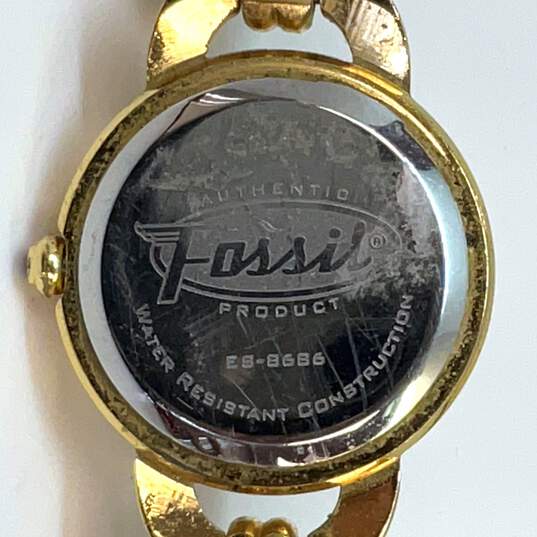 Designer Fossil ES-8686 Gold-Tone Water Resistant Round Quartz Analog Wristwatch image number 1