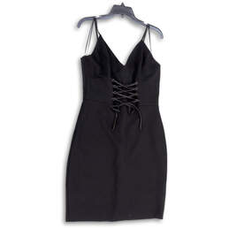 Womens Black Spaghetti Strap Front Lace-Up V-Neck Bodycon Dress Size XL