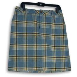 Eddie Bauer Womens Blue Plaid Belt Loops Button Front Mini Skirt Size 8