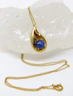 Vintage 14K Yellow Gold Star Sapphire & Diamond Accent Pendant Necklace 2.7g alternative image