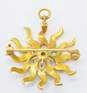 Vintage 14K Yellow Gold 0.02 CT Diamond Seed Pearl Sun Pendant Brooch 4.3g image number 3
