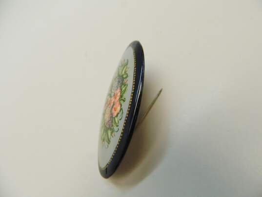 Vintage Russian Hand Painted Floral Wood Scalloped & Oval Brooches Variety 13.4g image number 3