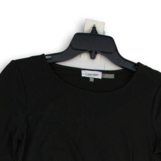 Womens Black Long Sleeve Round Neck Side Ruched Pullover Blouse Top Size XS image number 3