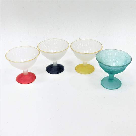 VNTG Artist Signed Frosted Art Glass Sherbert Frozen Cocktail Glasses Set of 4 image number 1