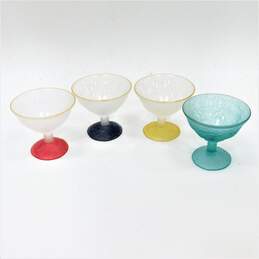 VNTG Artist Signed Frosted Art Glass Sherbert Frozen Cocktail Glasses Set of 4
