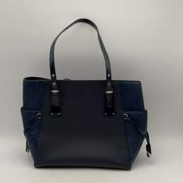 Michael Kors Womens Navy Blue Leather Pockets Bottom Stud Double Strap Tote Bag alternative image