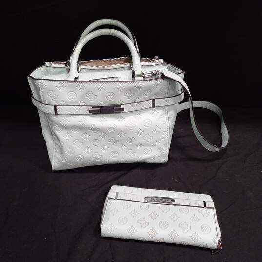 2PC Teal Satchel Style Handbag & Matching Wallet image number 1