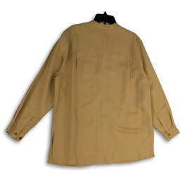 Womens Tan Crew Neck Front Pocket Long Sleeve Button-Up Shirt Size 1 alternative image