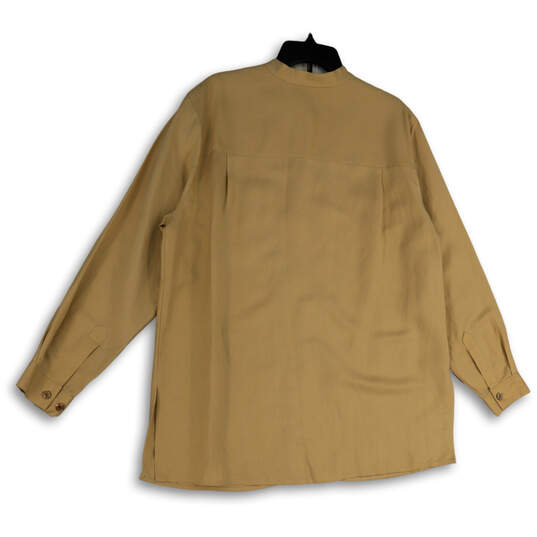 Womens Tan Crew Neck Front Pocket Long Sleeve Button-Up Shirt Size 1 image number 2