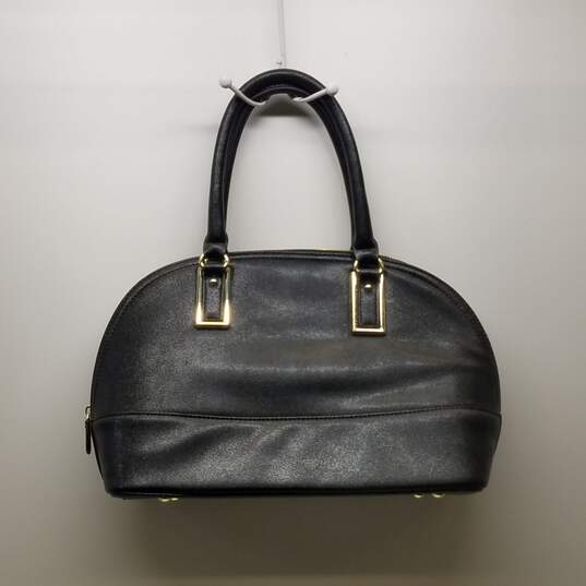 Anne Klein Black Faux Leather Domed Zip Shoulder Satchel Bag image number 2