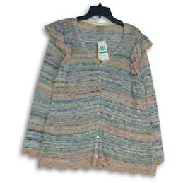 NWT Democracy Womens Multicolor Striped Knitted Cardigan Sweater Size Large