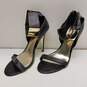 BEBE Gold Ankle Plate Black Leather Pump Heels Shoes Size 10 B image number 7