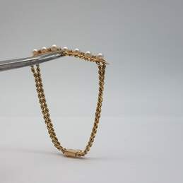 AJ 14k Gold Diamond FW Pearl Double  Row Rope Chain Bracelet 8.8g alternative image
