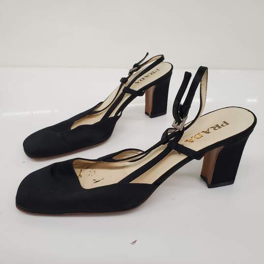 Prada Black Satin Strappy Heeled Sandals Women's Size 6.5 image number 2