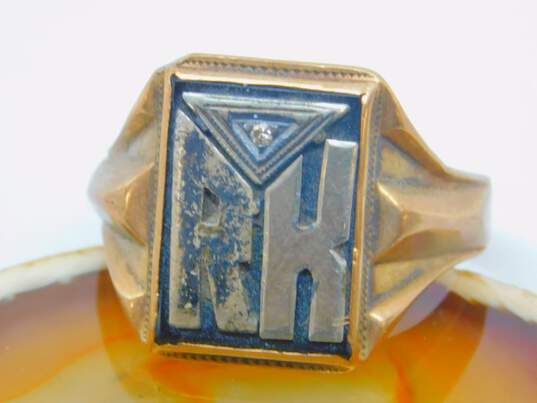 Vintage 10K Two Tone Yellow & White Gold Diamond Accent RK Initial Monogram Ring for Repair 6.4g image number 2