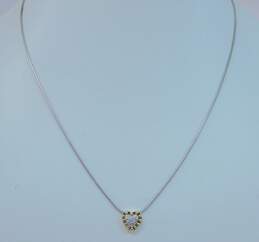 14K White & Yellow Gold 0.06 CTTW Diamond Pave Heart Pendant Necklace 4.8g