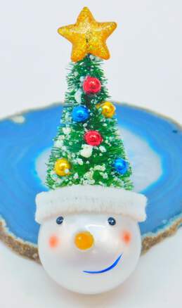Delicate Artisan Enamel & Plastic Snowman & Christmas Tree Brooch