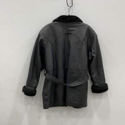 Womens Black Leather Belted Long Sleeve Full-Zip Jacket Size Large alternative image