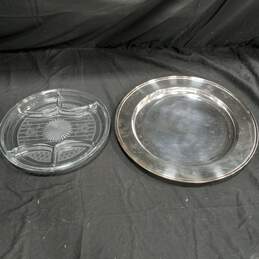 Vintage Reed & Barton Round Silverplated Tray w/ Etched Glass Insert