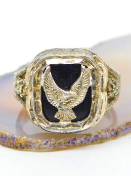 Men's Sterling Silver Onyx Eagle Grape Vine Ring 10.0g