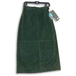 NWT Brandon Thomas Womens Green Flat Front Back Zip A-Line Skirt Size 10P