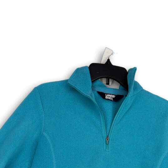 Womens Blue Long Sleeve 1/4 Zip Stand-Up Collar Fleece Jacket Size Medium image number 3