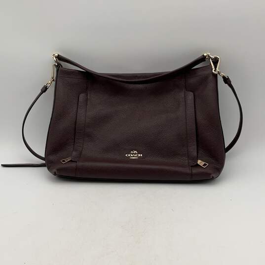 Womens Burgundy Leather Inner Pockets Zip Crossbody Strap Shoulder Bag image number 1