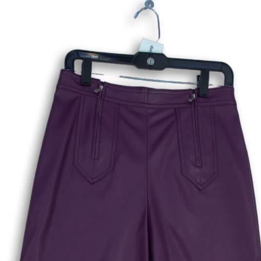 Avec Les Filles Womens Purple Leather Zipper Wide Leg Ankle Pants Size 8 image number 3