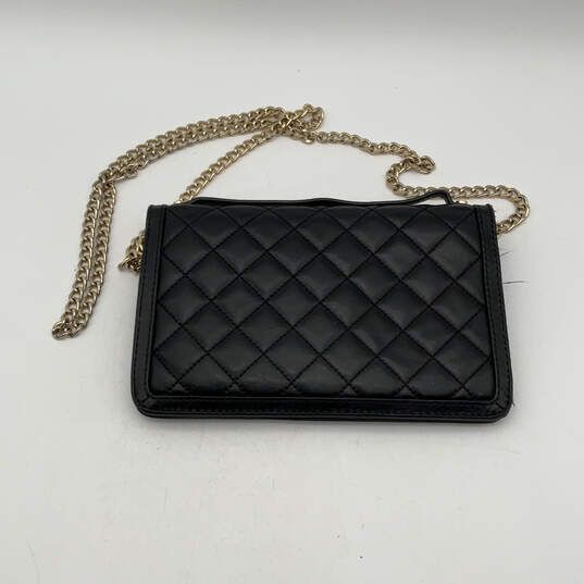 Womens Black Leather Inner Zip Pocket Link Chain Strap Crossbody Bag image number 2