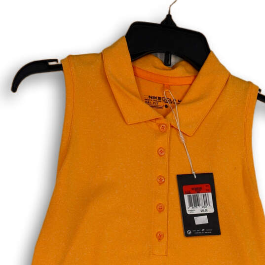 NWT Womens Orange Sleeveless Dri-Fit Button Front Golf Polo Shirt Size L image number 3