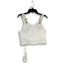 NWT Womens White Gold Sweetheart Neck Back Zip Cropped Tank Top Size Large