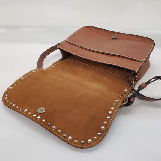 Patricia Nash Vitellia Heritage Brown Leather Studded Flap Saddle Shoulder Bag image number 7