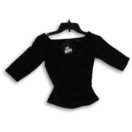 NWT Womens Black 3/4 Sleeve Surplice Neck Pullover Blouse Top Size XS