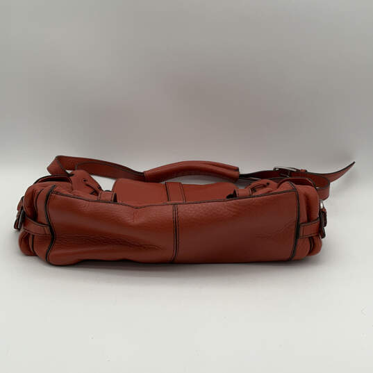 Womens Orange Leather Inner Pockets Adjustable Strap Shoulder Bag image number 5