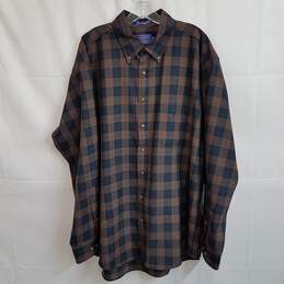 Pendleton fine knit plaid wool button up shirt XL long