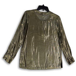 Womens Gold Iridescent Round Neck Long Sleeve Pullover Blouse Top Size 4 alternative image