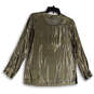 Womens Gold Iridescent Round Neck Long Sleeve Pullover Blouse Top Size 4 image number 2