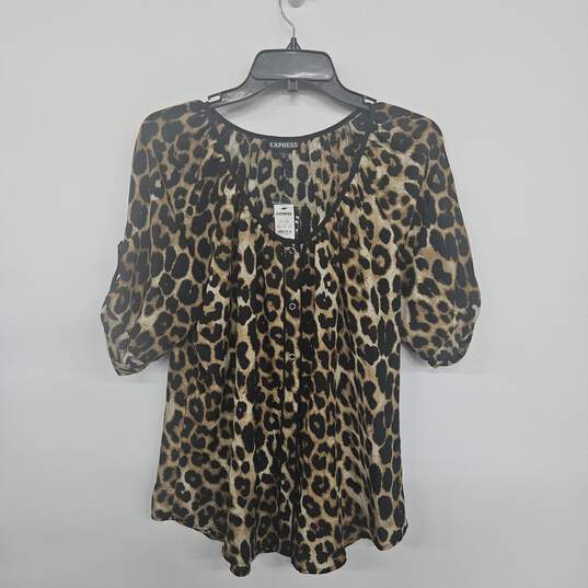 Express Animal Print Short Sleeve Button Up Blouse image number 1