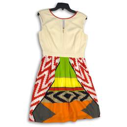 Ellen Tracy Womens Multicolor Pleated Keyhole Neck Sleeveless A-Line Dress Sz 4
