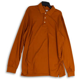 Mens Orange Collared Long Sleeve Side Slit Golf Polo Shirt Size XL 46-48