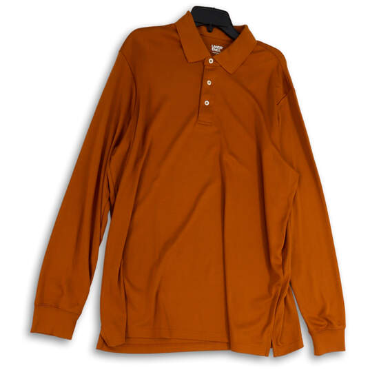 Mens Orange Collared Long Sleeve Side Slit Golf Polo Shirt Size XL 46-48 image number 1