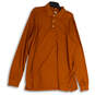 Mens Orange Collared Long Sleeve Side Slit Golf Polo Shirt Size XL 46-48 image number 1
