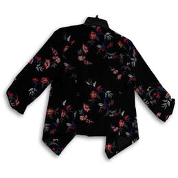 Womens Black Floral Long Sleeve Open Front Waterfall Blazer Size Small alternative image