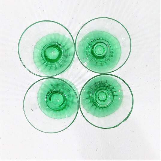 VNTG Morgantown Optic Footed Tumblers Green Glass Iridescent & Uranium Set of 4 image number 4