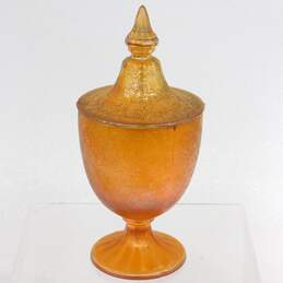 Vintage Imperial Marigold Orange Carnival Crackle Glass Candy Dish w/ Lid
