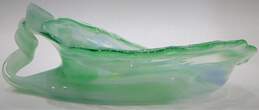 Vintage Green Hand Blown Art Glass Bowl Spiral Handle