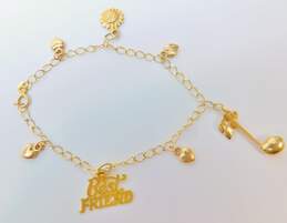 14K Yellow Gold Sunflower Best Friend Heart & Music Note Charm Bracelet 4.5g alternative image
